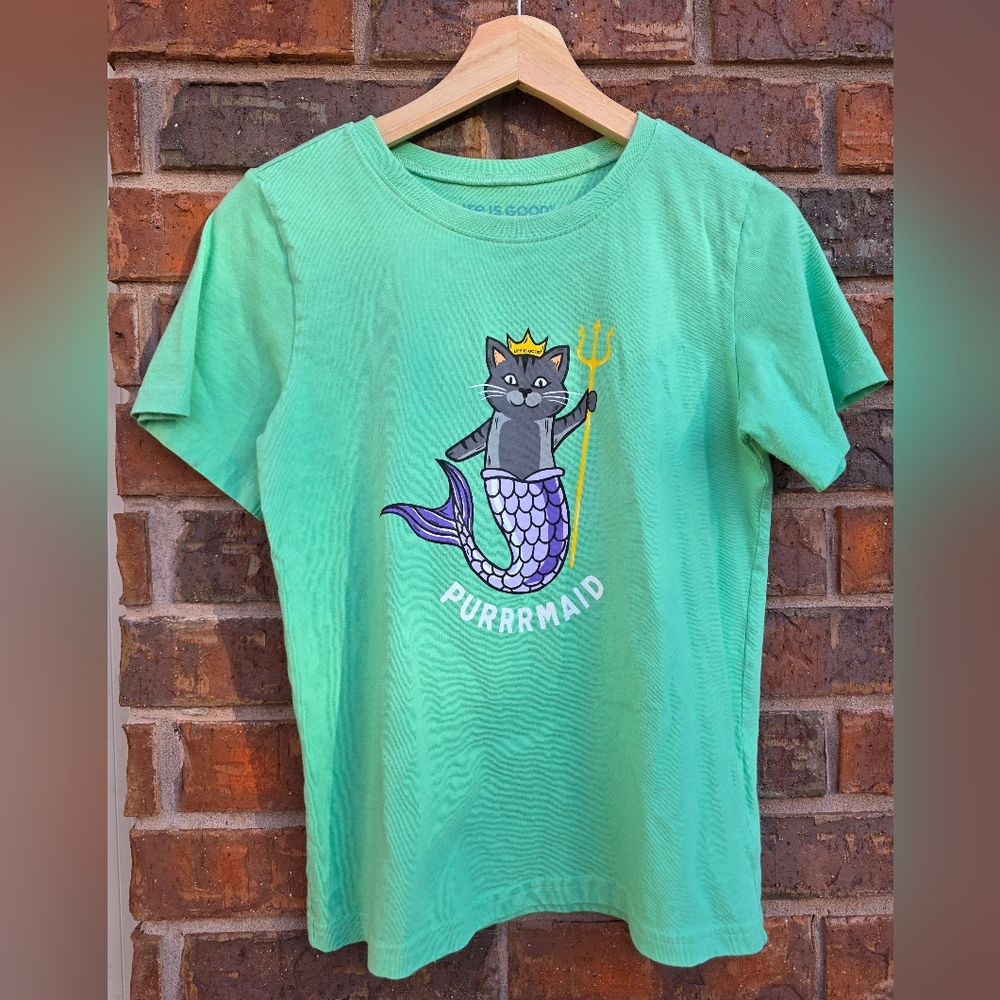 Life is Good Mint Green T-shirt Purrmaid XXL Kids